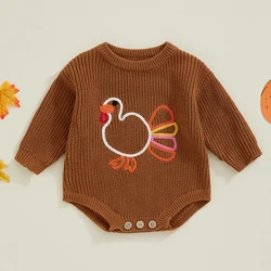 2024-06-14 Lioraitiin Newborn Baby Girl Boy Thanksgiving Sweater Romper Casual Turkey Embroidery Long Sleeve Jumpsuit for Fall