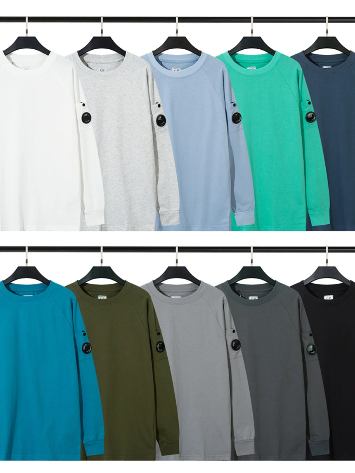 C.P Lens Heavy Weight Plain Weaving Knitting Long sleeve Company Function Autumn CP Pocket Solid Loose Cotton T-shirt