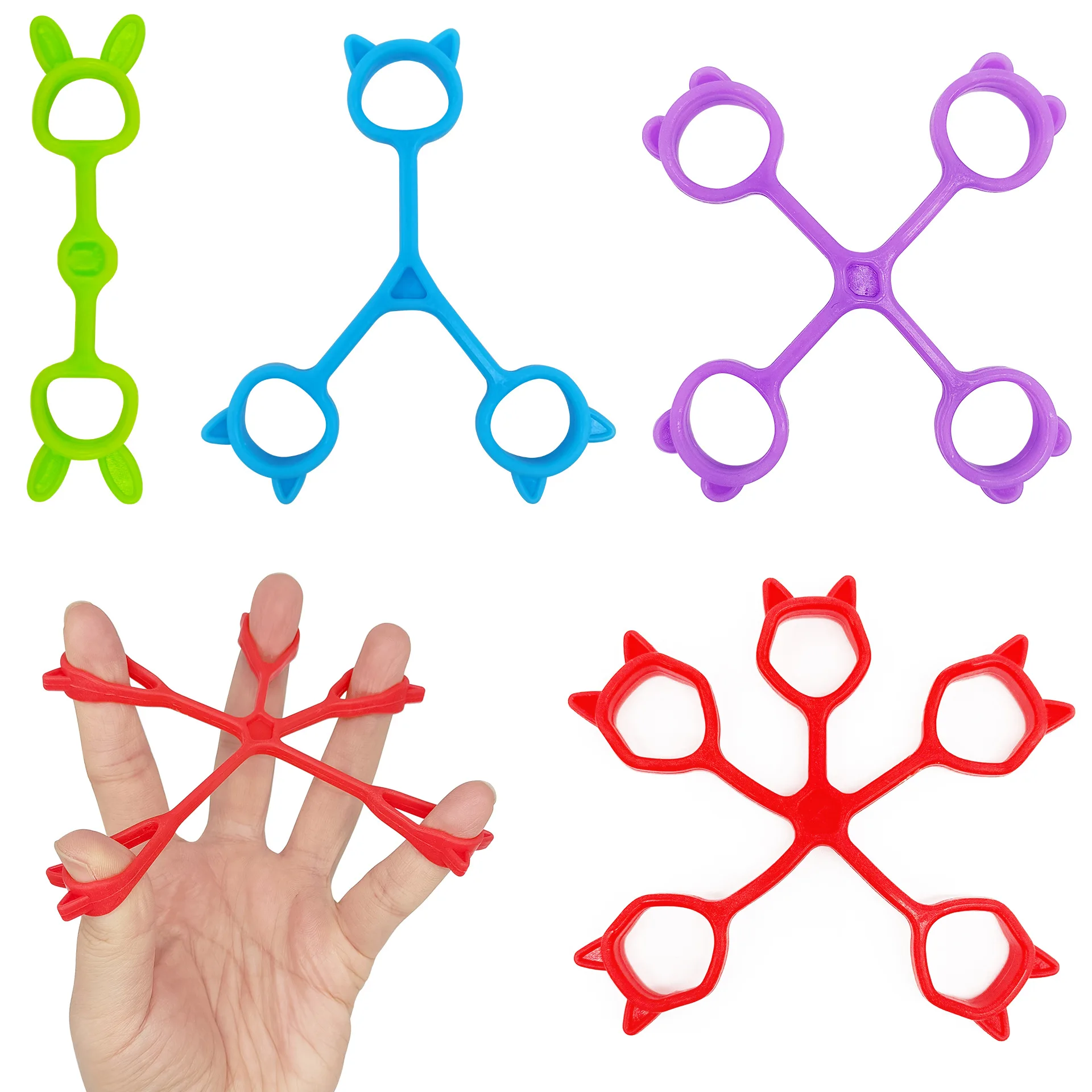 5Pcs Silicone Elastic Flower Finger Trainer Fun Finger Puller Five Finger Pulling Ring Finger Training Sport Stress Relief Toys