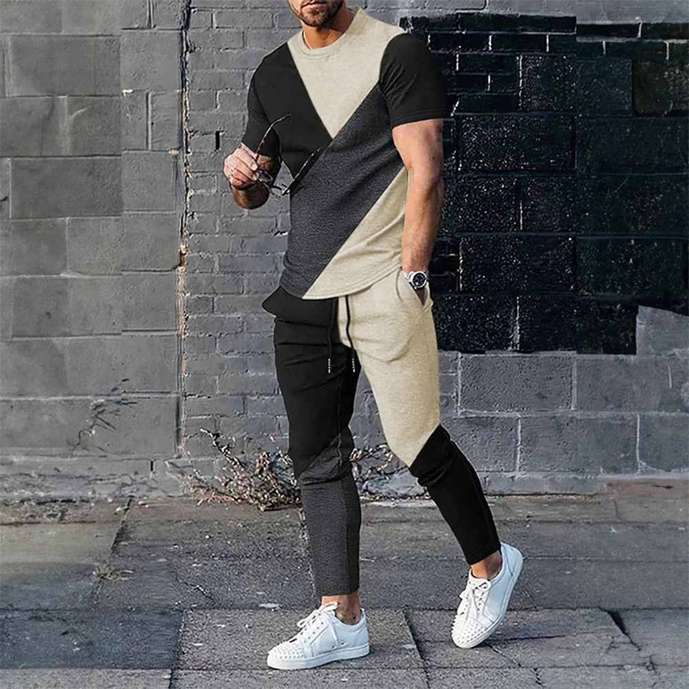 2024 Summer Men Tracksuits 3D Print Short Sleeve T Shirt Jogging Pants 2 Piece Set Casual Trend Fashion Man Clothes Streetwear