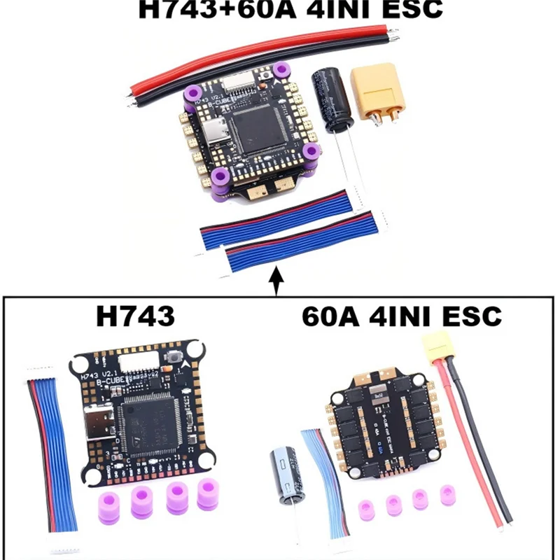 ABVO-H743 FC & ESC FPV Stack H743 وحدة تحكم في الطيران 60A 4-INI ESC 3-6S بطارية مزدوجة BEC 30.5X30.5 مللي متر ل RC FPV سباق الطائرة بدون طيار Rac