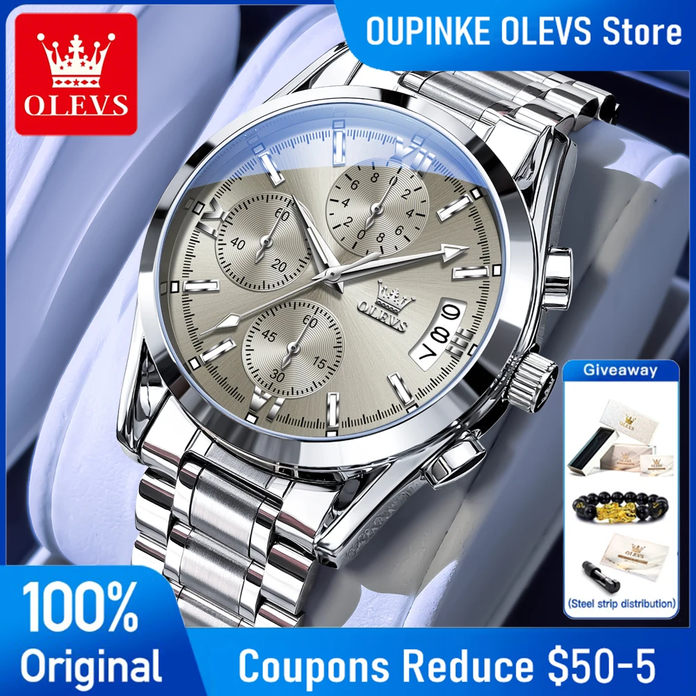 

OLEVS 2987 Watches For Man Multifunctional Chronograph Quartz Watch Waterproof Luminous Watches Original Business Brand Reloj