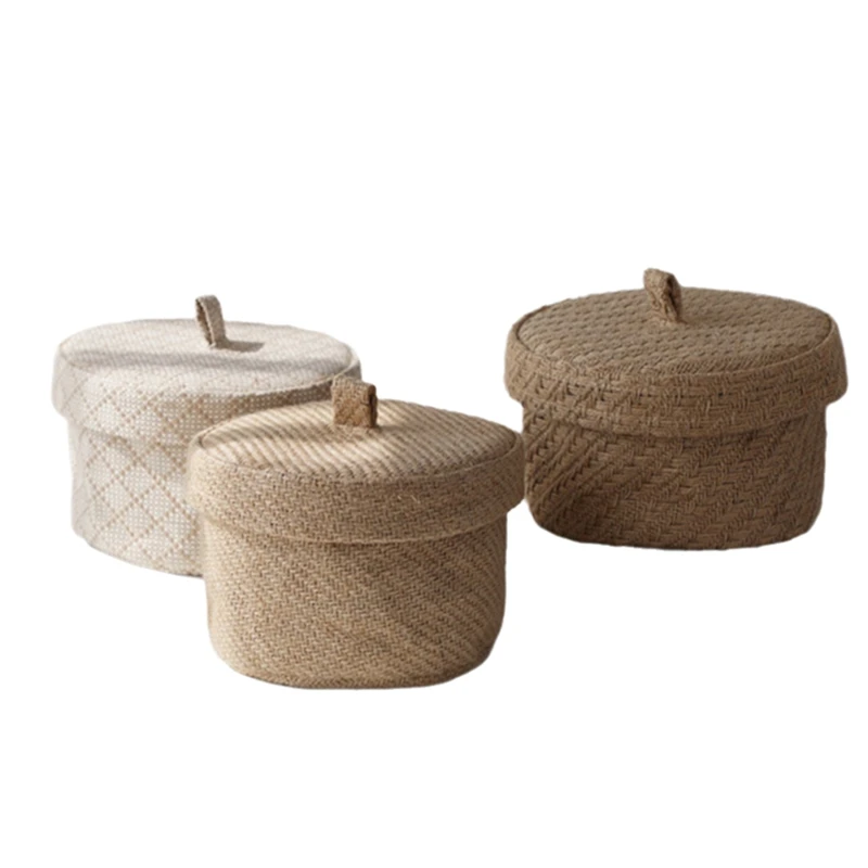 

Wicker Seagrass Flower Pot Boxes Sundries Storage Baskets With Lids Weaving Snack Storage Box Wardrobe Table Round