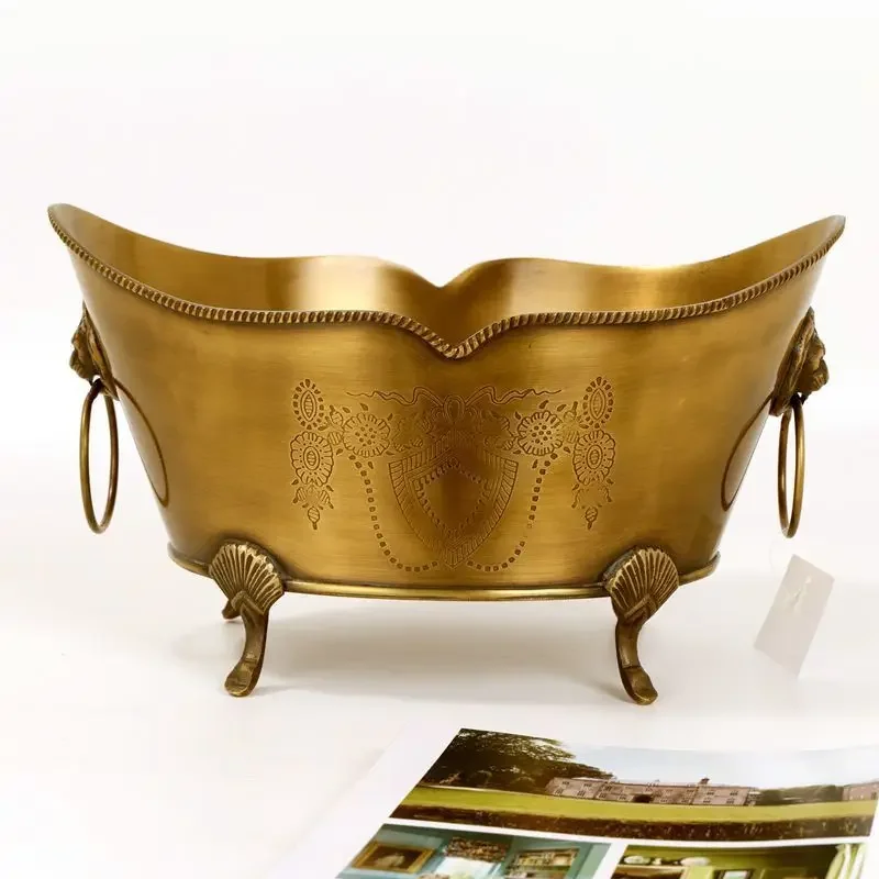 Indian brass European imported retro binaural fruit plate living room coffee table storage decoration American light luxury
