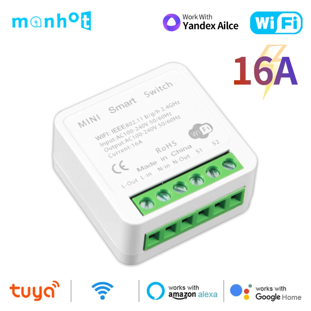 Tuya WiFi MiNi DIY Smart Switch 16A Smart Home Light Switches Module Supports 2 Way Control Work With Alexa Google Home