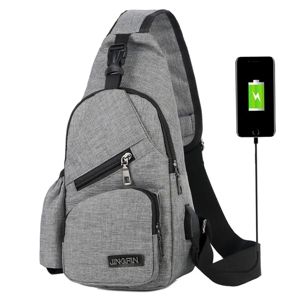 Mochila de hombro ligera con puerto de carga USB para hombres, bolso cruzado con eslinga, senderismo, caminar, ciclismo