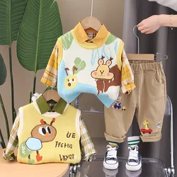 Boys Clothing Sets 2024 Spring Autumn Children Knitted Vest Shirts Pants 3pcs Suit For Baby Tracksuits Kids Outfits Toddler 4 5Y