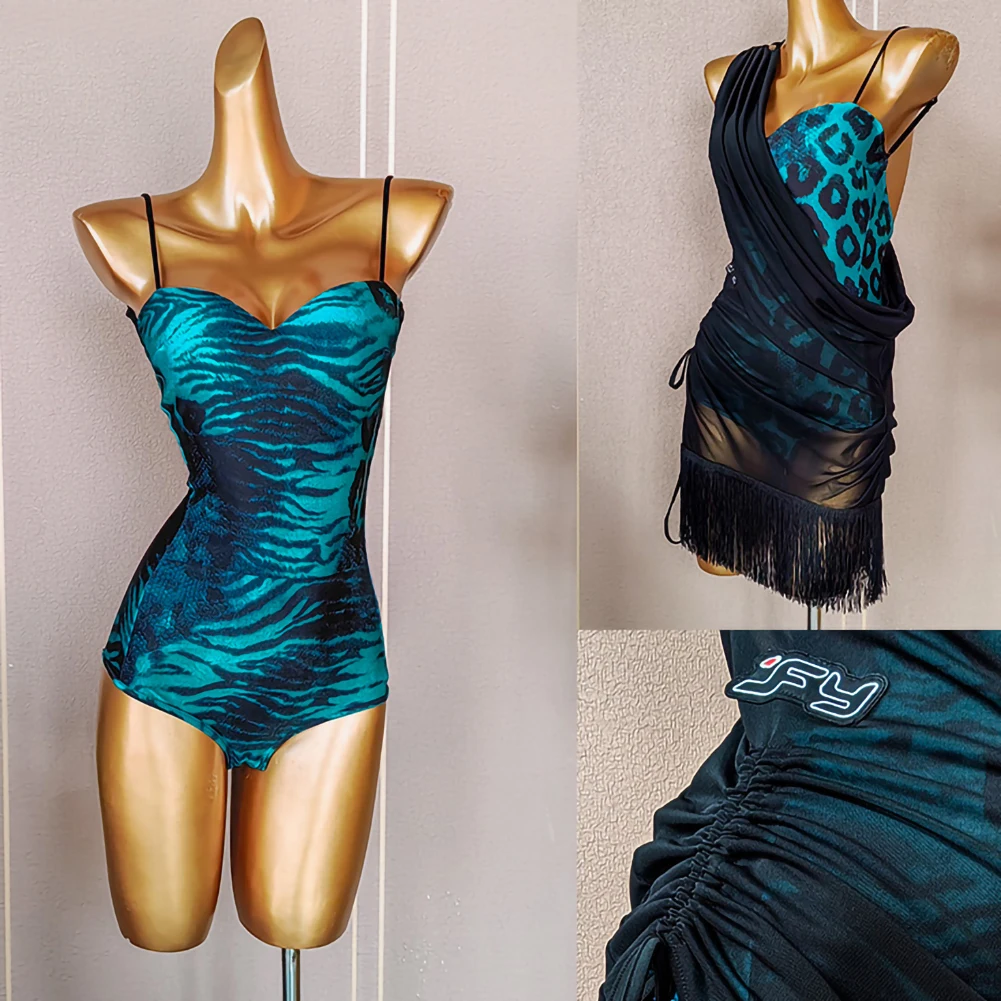 Сексуальное платье для латинских танцев Samba, женские брюки с кисточками, рубашка на бретельках, костюм для танго, леопардовое платье с открытой спиной, GB, тренировочное платье