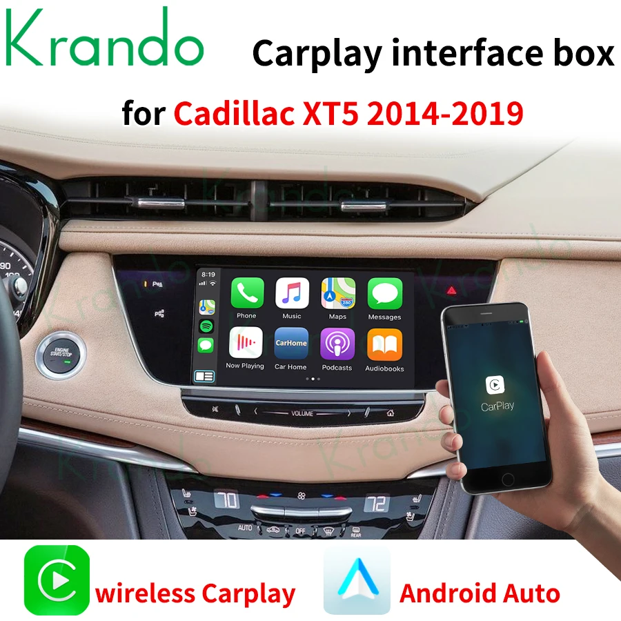 Krando Wireless Apple CarPlay Android Auto Interface Box For Cadillac ATS CTS XTS XT5 SRX Escalade 2014-2019 CUE System Upgrade