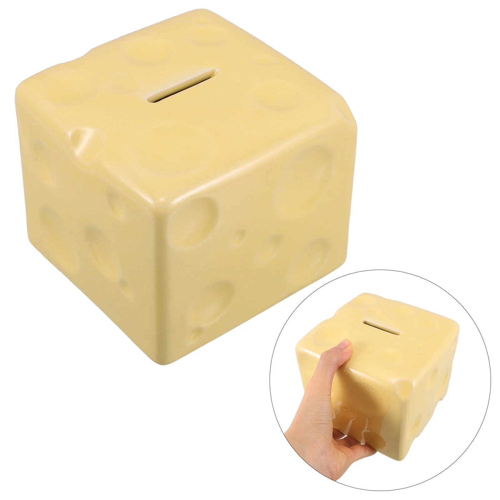 

Ceramic Cheese Block Coin Bank No Bottom Plug Break to Open Piggy Bank Sealed Savings Box Emergency Fund Travel Budget