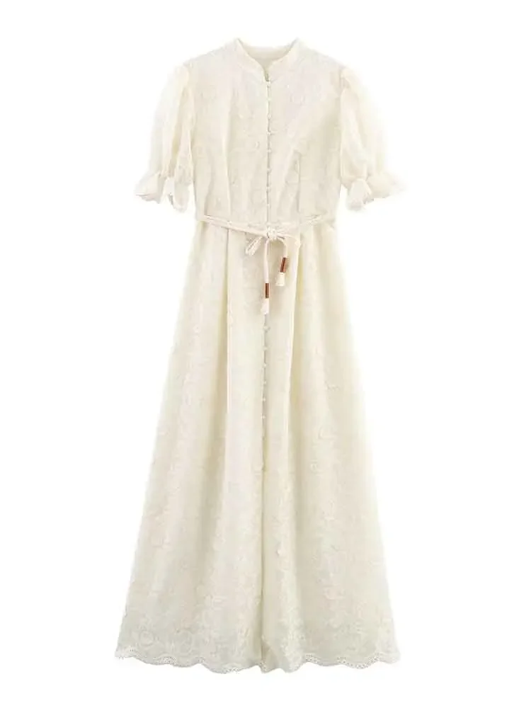 

European style new women's clothing fashionable and versatile temperament gentle style puff sleeve waist slim dress