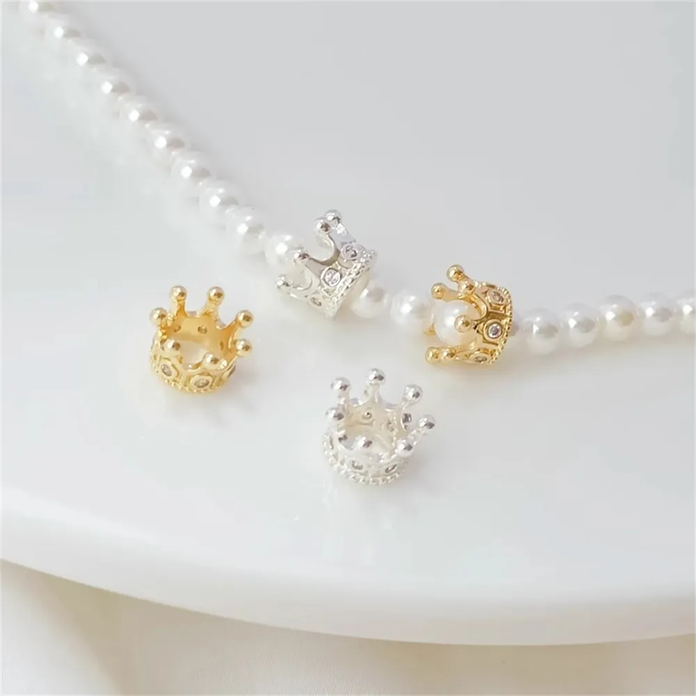 14K Gold-encrusted Zircon Crown, Beaded and Interlaced Bracelet, Handcrafted DIY Jewelry Accessory