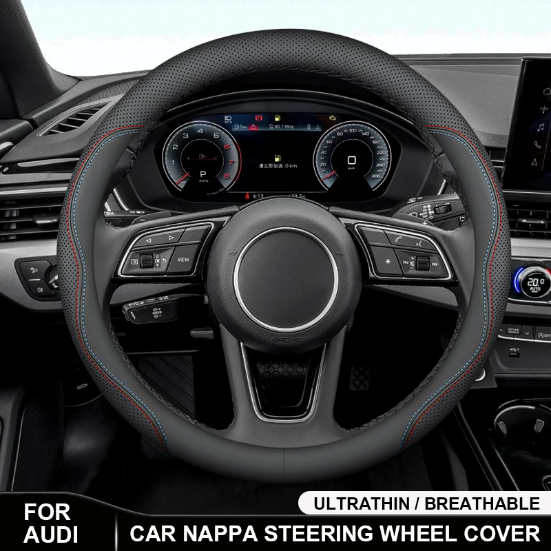 

New Leather Car Steering Wheel Cover For Audi S Line S3 S4 S5 S6 S7 A3 A4 A5 A6 A7 RS3 RS5 RS6 RS7 TT TTRS Q3 Q5 Q7 Q8 SQ5 SQ7