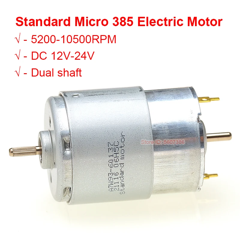 Mini 385 Motor DC 12V 15V 18V 24V 10500RPM High Speed Carbon Brush Motor 2.3mm Shaft Dual Shaft for Toy Model Motor