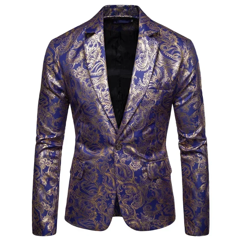 Men\'s Golden Floral Blazers Business Casual Suit Wedding Dress Gold Blazer Coats Jackets