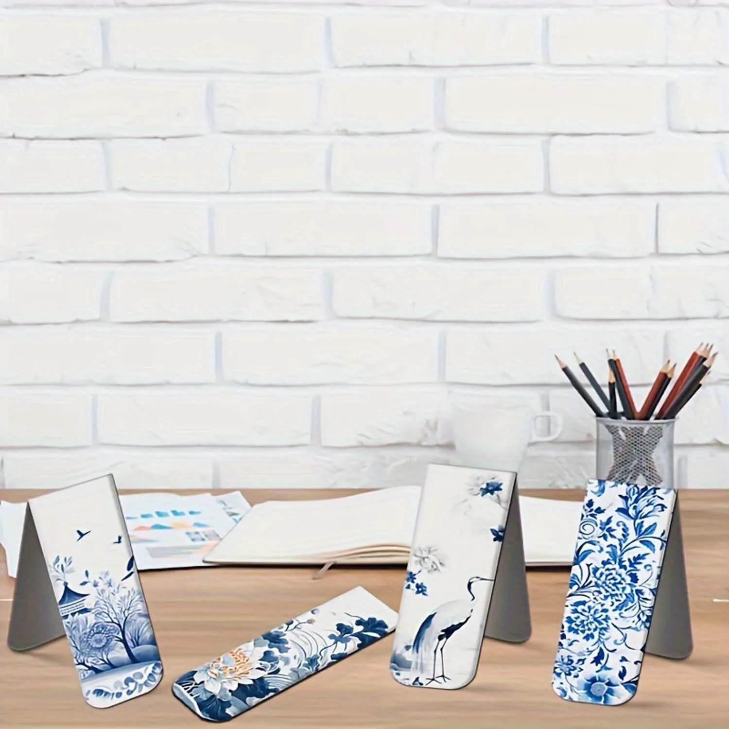 12 pcs blue and white porcelain style magnetic bookmarks with various patterns, magnetic reading bookmarks, page clipping marker image 4