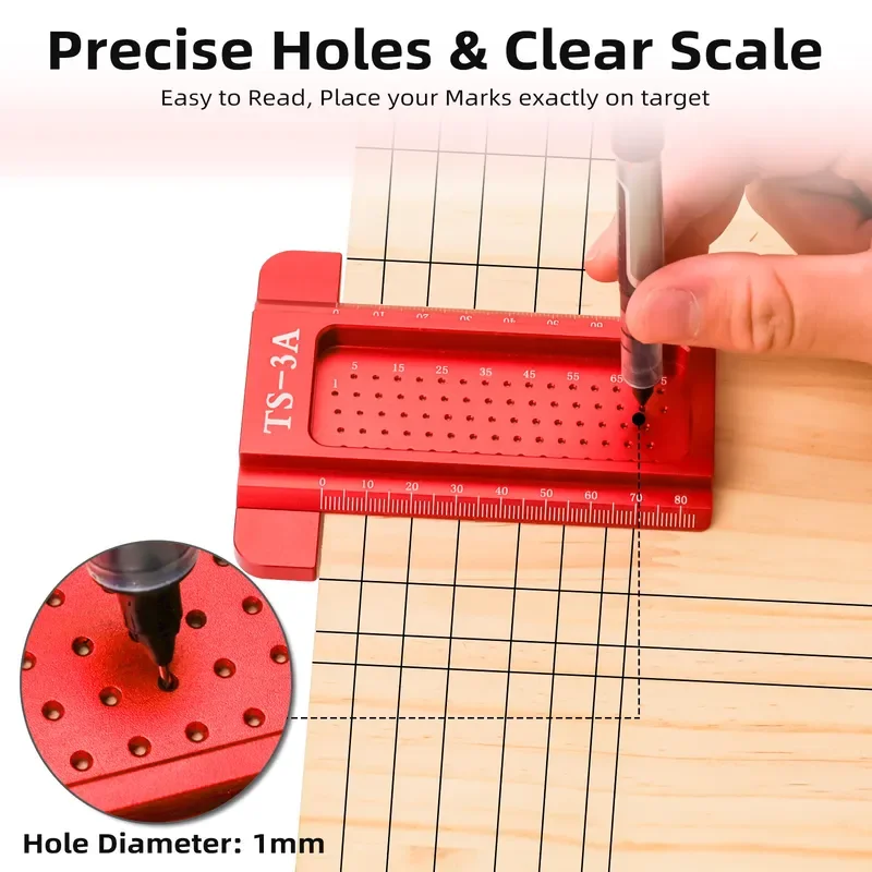 Woodworking Scribing Ruler Aluminum Alloy T-Ruler Imperial Cave Ruler Mini Scriber for Woodworking Marking Tool Precision