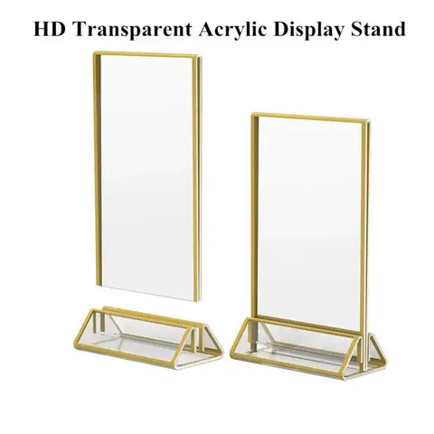 A5 ผู้ถือป้ายอะคริลิคทองเส้นขอบร้านอาหารเมนูกระดาษผู้ถือขาตั้งงานแต่งงานตารางภาพกรอบ