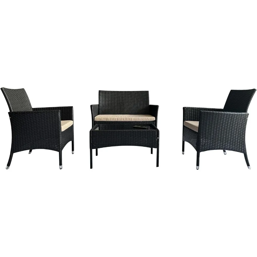 

4 Piece Patio Furniture Set Sectional Table Chair,Wicker Sofa with Armrest Chair Loveseat and Rattan Side Table