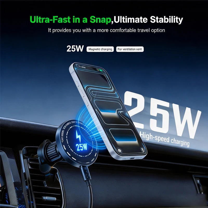 UYUXIO Consumer Electronics Magnetic Air Vent Wireless Car Charger Mount Strong Magnet 25W Ultra Fast Charging Car Phone Holder - view 4