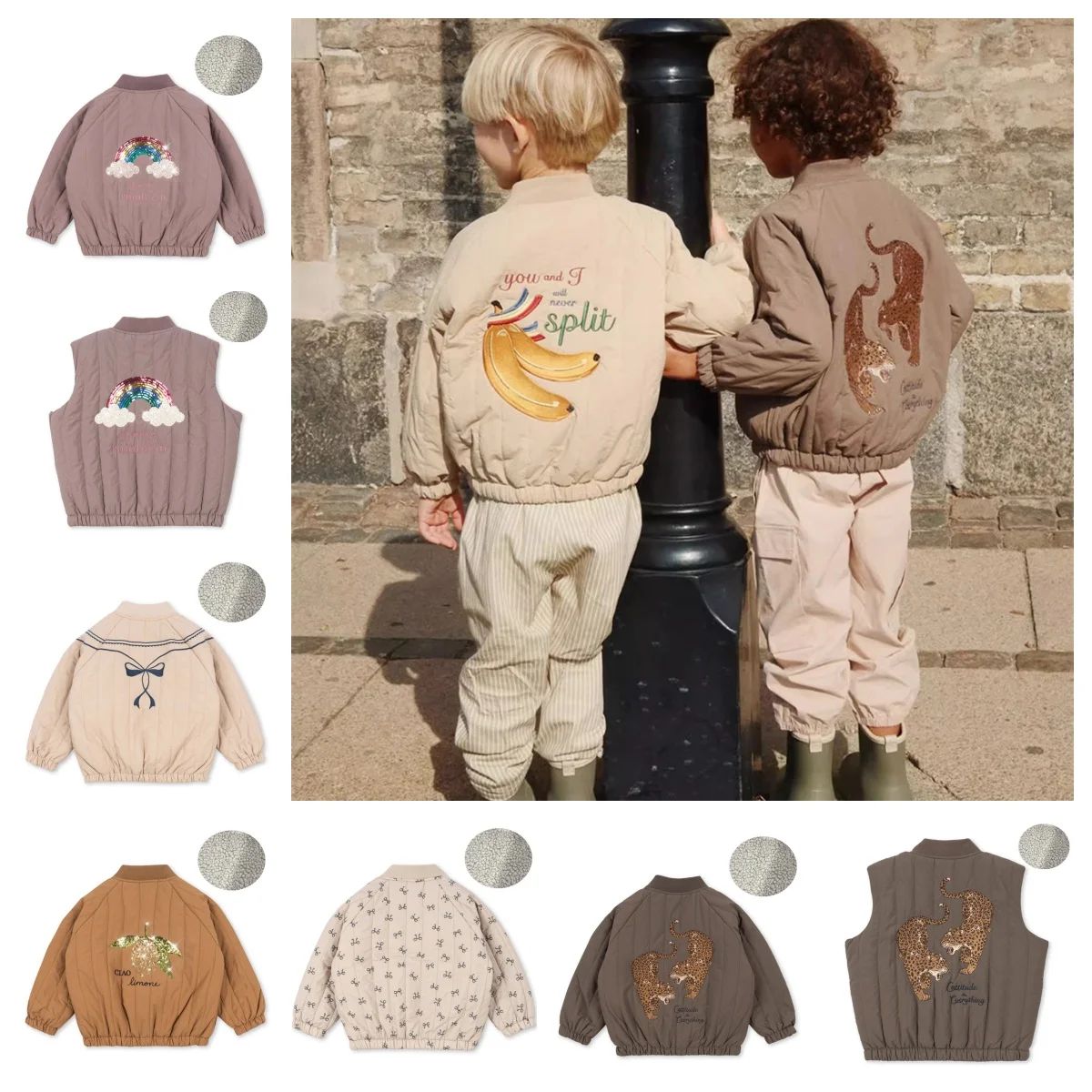 

Зимняя Новое поступление для мальчиков и девочек, детская хлопковая куртка, утепленный жилет, пальто KS с узором лимона и банана, украшенное бисером, пальто для детей