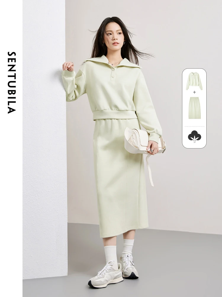 

SENTUBILA Sweatshirt Skirt Two Piece Sets Women Outfits 2024 Spring Pullover Cropped Tops Woman New in Matching Sets 141Z53457