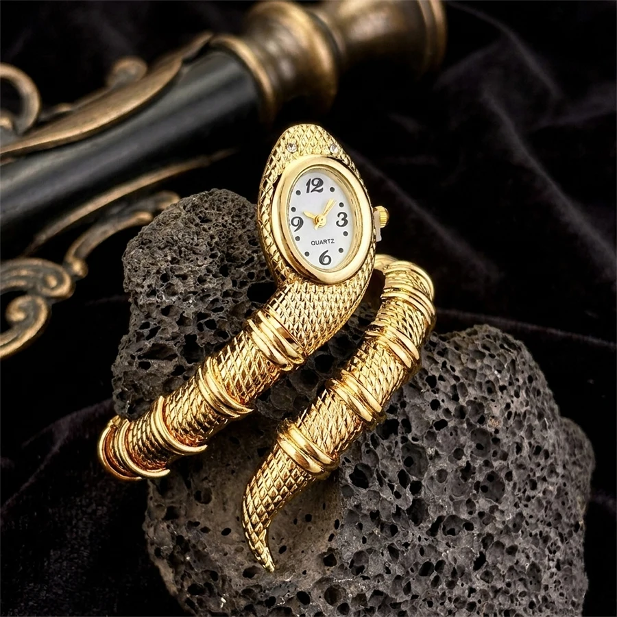 Adjustable Wrist Watch for Woman Ladies Watch - Retro Snake-Wrapped Bangle Timepiece