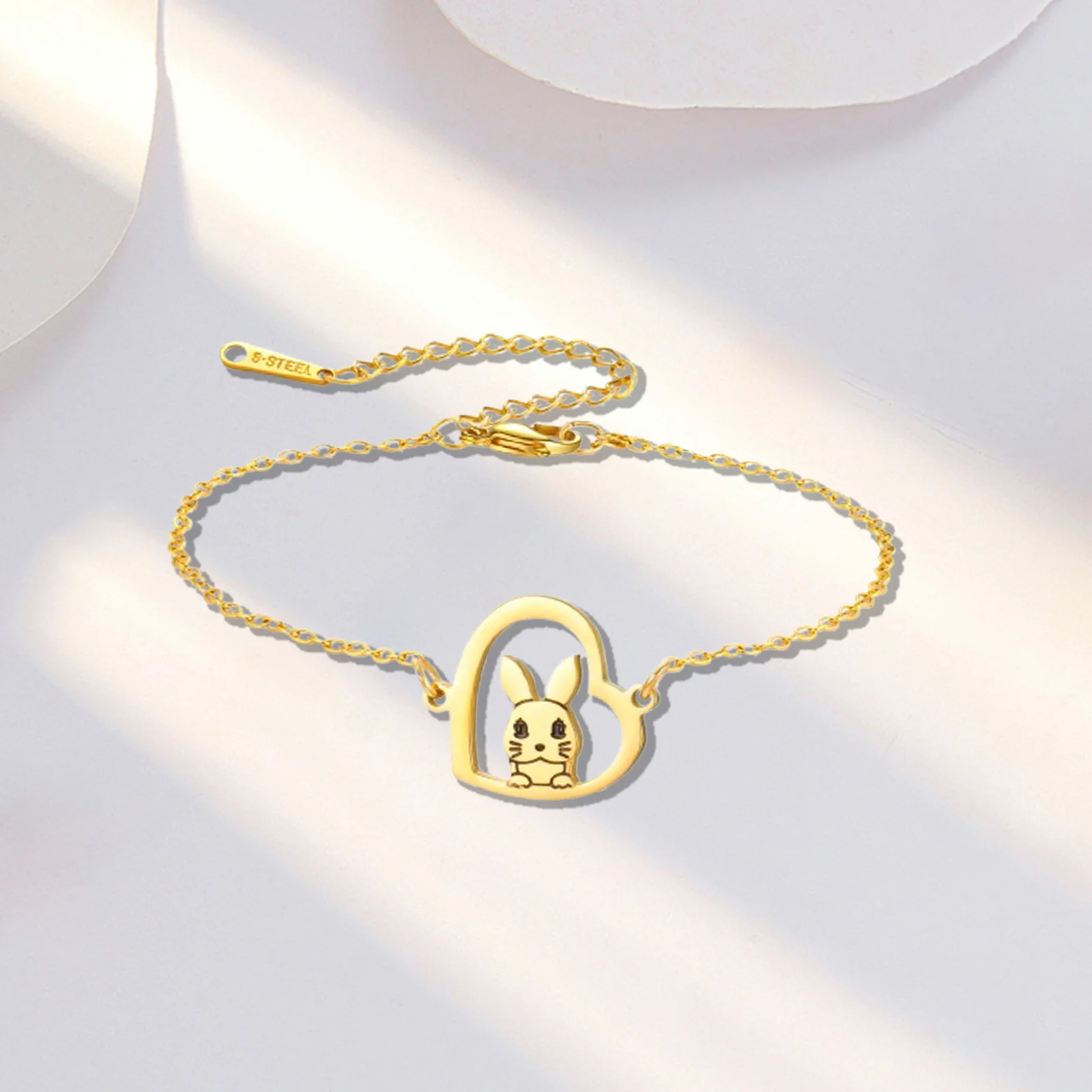 

Kkjoy Stainless Steel Bunny Bracelets for Women Gold Color Cute Bracelet Jewelry Gift