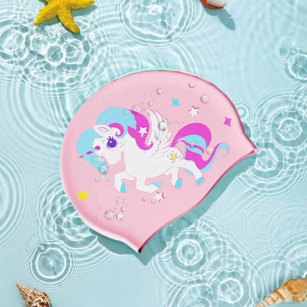 Children Cartoon Swimming Cap Kids Silicone Fabric Swiming P