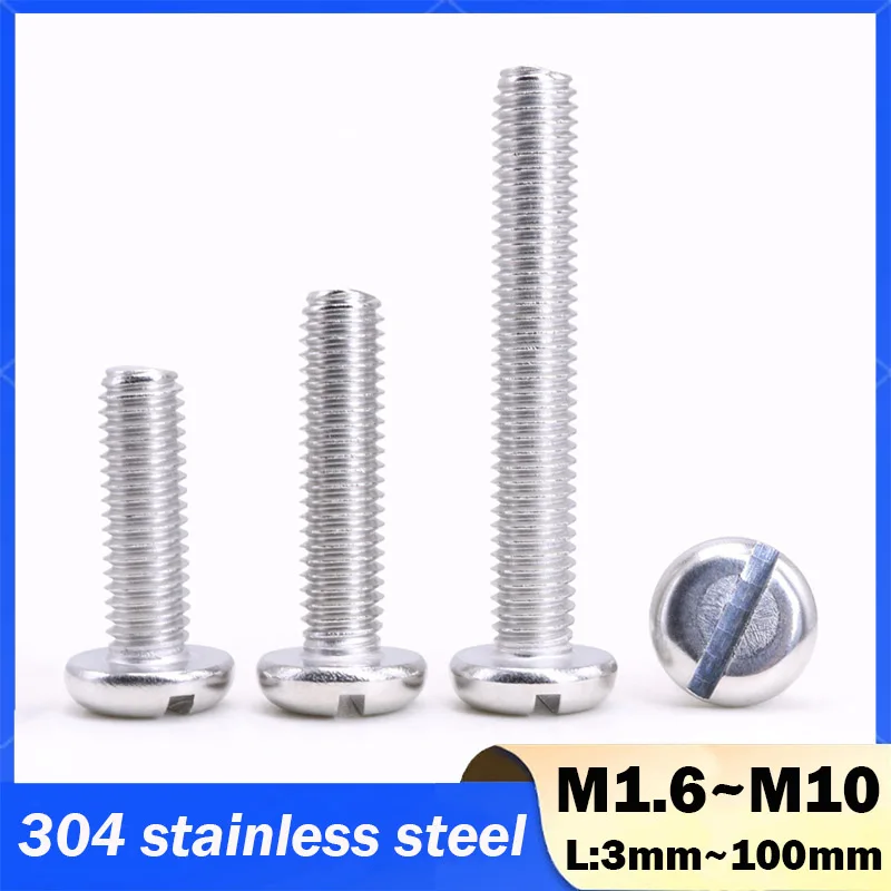 2-50pcs  M1.6 M2 M2.5 M3 M4 M5 M6 M8 M10 304 A2-70 Stainless Steel GB67 Slotted Cap Head Slot  Round  Head Screw Bolt L:3~100mm