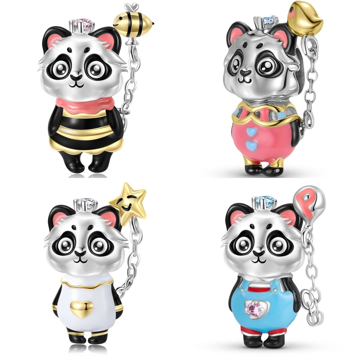 

STILLHOUSE 925 Sterling Silver Chinese Panda Lion Bell Head Bee Costume Balloon Charm Beads Fit Original Bracelet Accessories