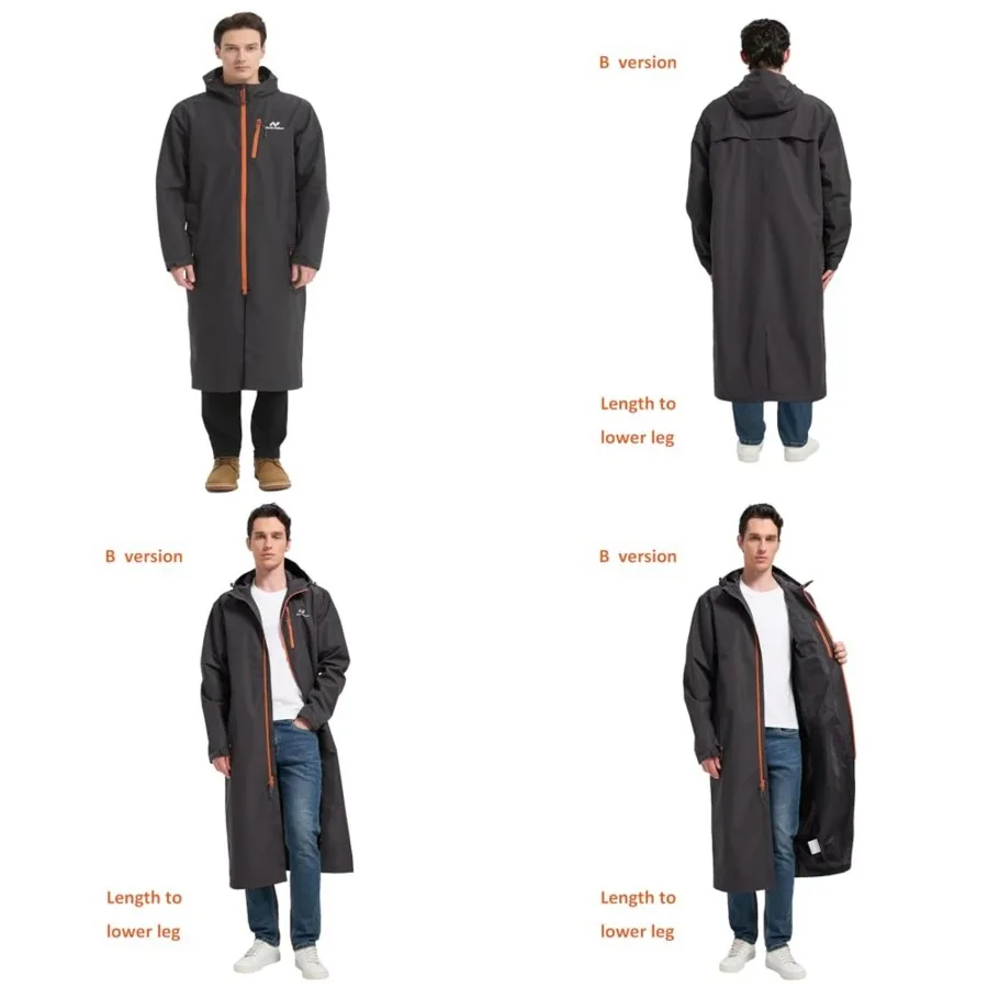 NORDIC OUTLAND Rain Jacket Men, Waterproof Breathable Long Raincoat with Hood Mesh Lining, Windbreaker for outdoor activities