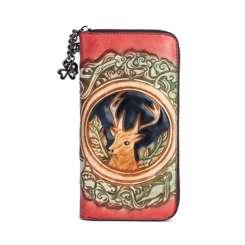 MOTAORA Vintage Genuine Leather Women's Wallets For Woman Handmade Long Wallet Card Holder Retro Embossed Cowhide Female Purse