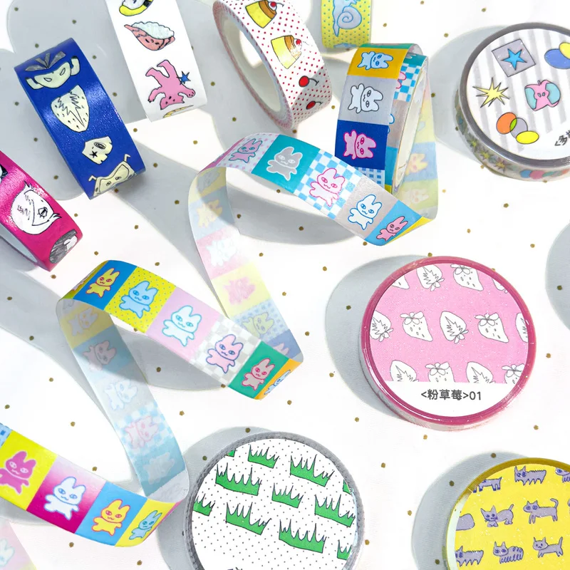 

Japanese Strange Party Washi/Pet Sticker Tapes Agugu Kawaii Salt Series Star Foundation Pulling Bar Stickers For Diy Notebooks