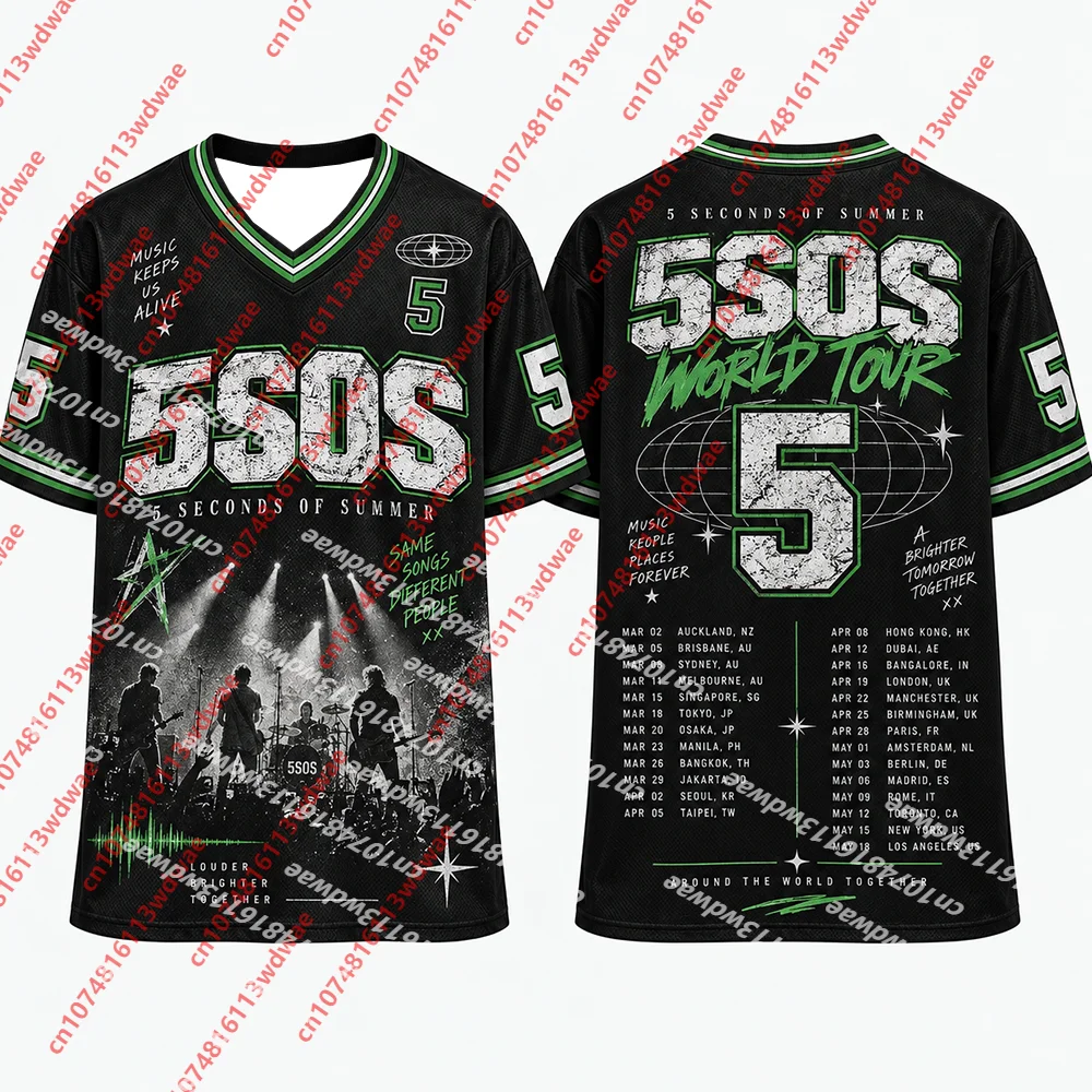 5 Seconds Of Summer 5SOS World Tour #26 Short Sleeve Hockey Jersey Unisex V‑Neck  Mesh Top For Rock Music Band Concert Fans