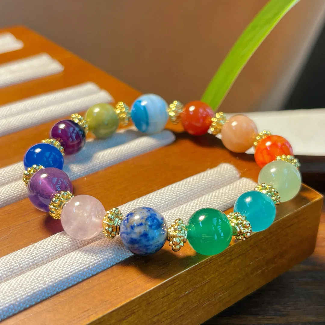 Natural crystal Duobao bracelet bracelet, niche powder crystal amethyst lapis lazuli green chalcedony bracelet, female fresh and