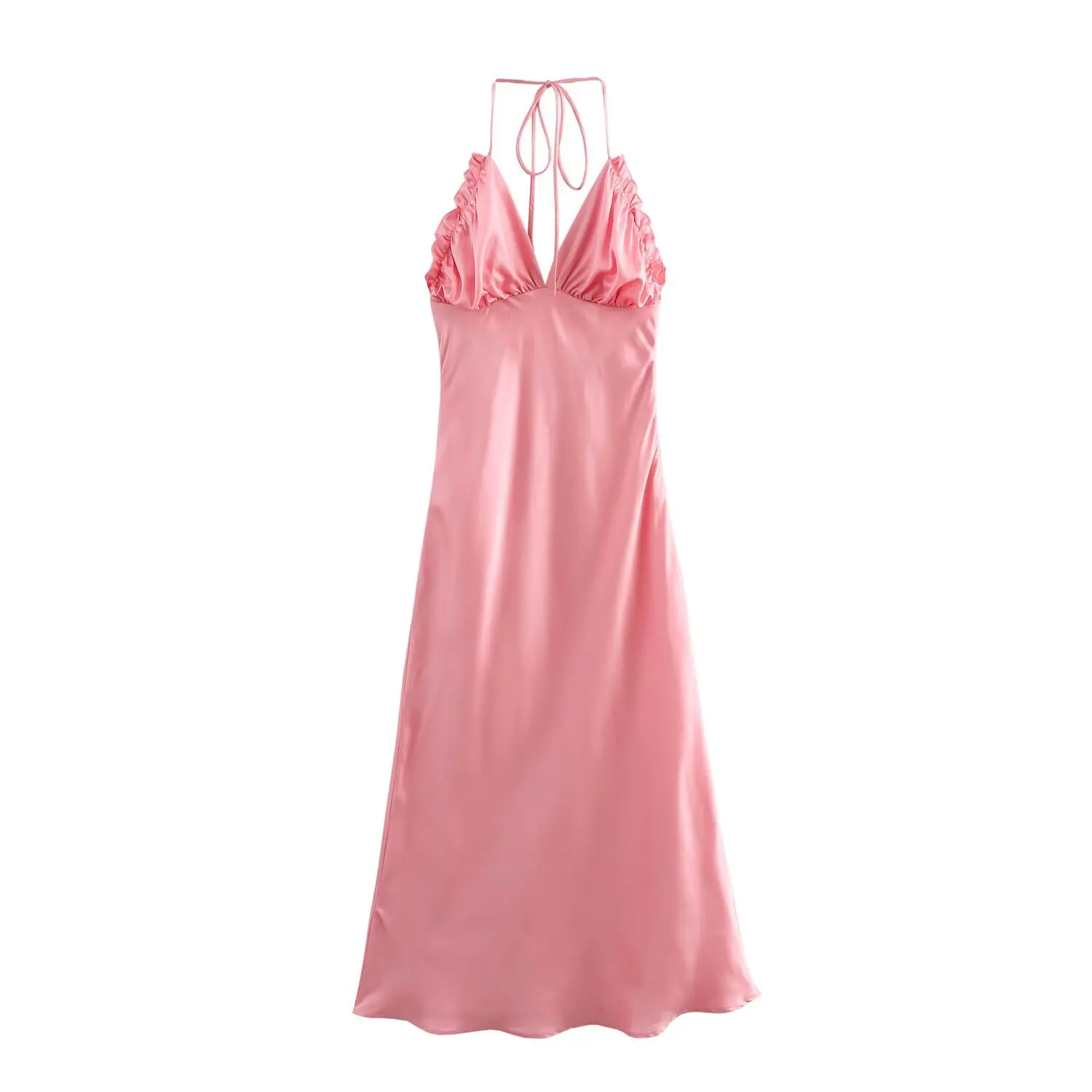 TAOP&ZA TAOP&ZA women's spring and summer new fashionable silk satin texture backless halter necklace long dress