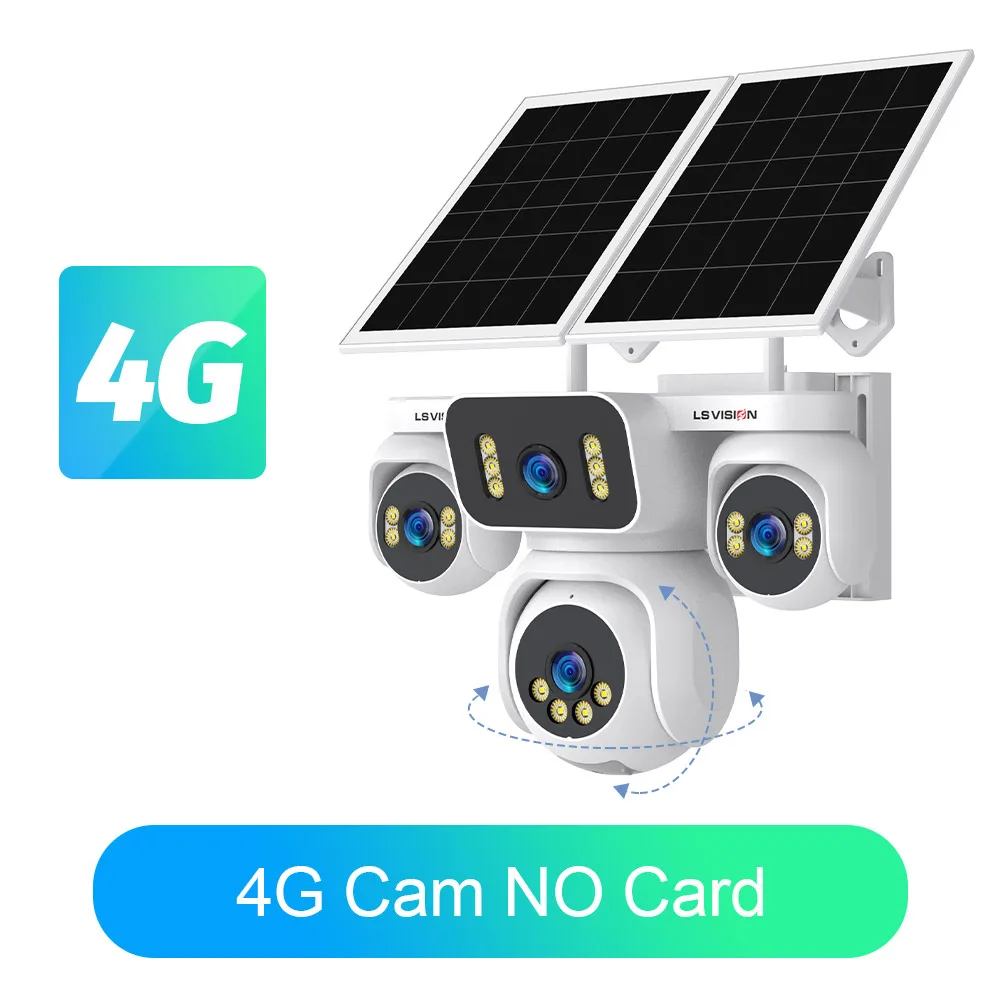 LS VISION 4 écrans AOV caméras de Surveillance solaire 4G 24/7 enregistrement extérieur 12X Zoom opt