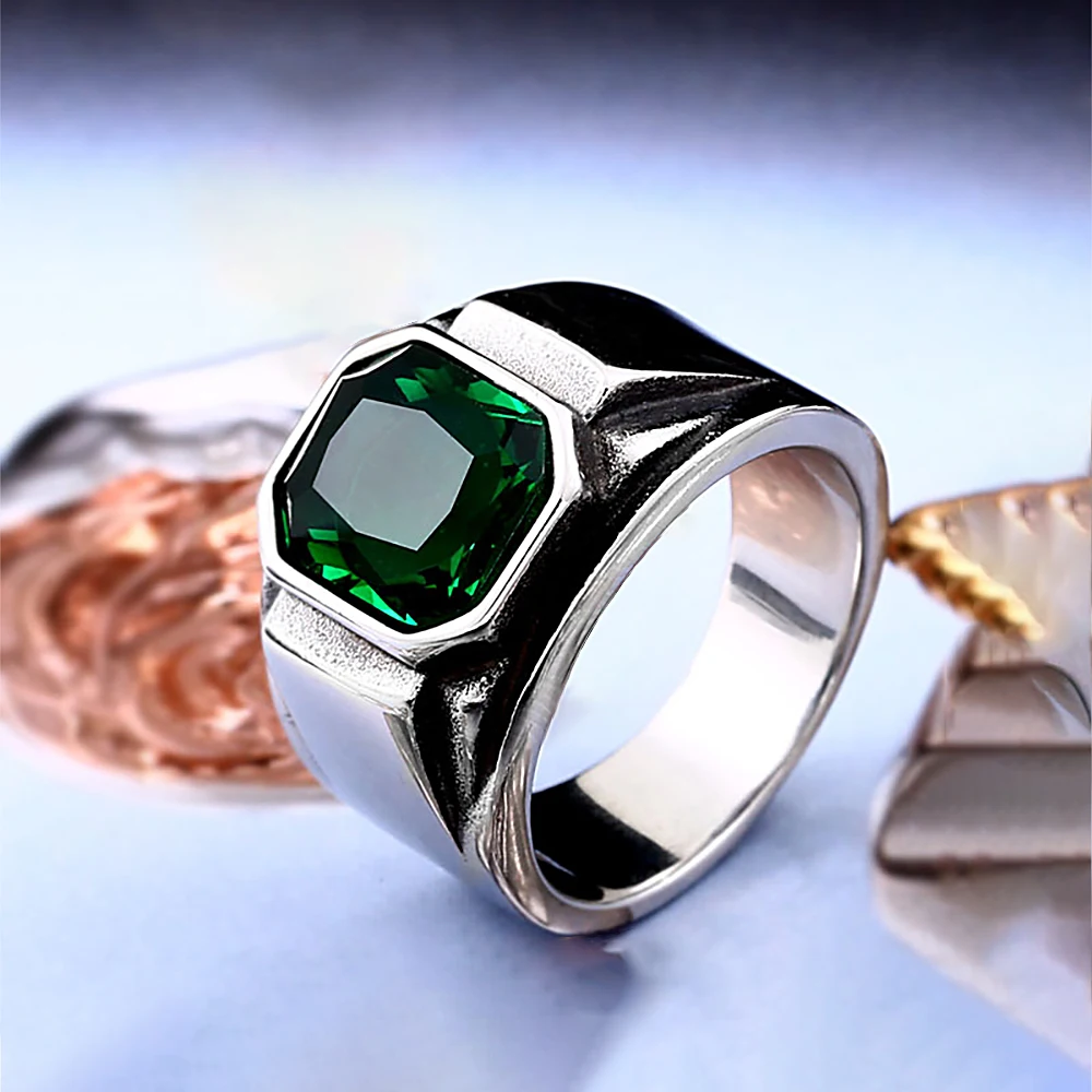 Simple Creative Square Bule/Green Stone For Men Women 316L Stainless Steel Retro Nordic Irish Celtics Knot Rings Jewelry Gift