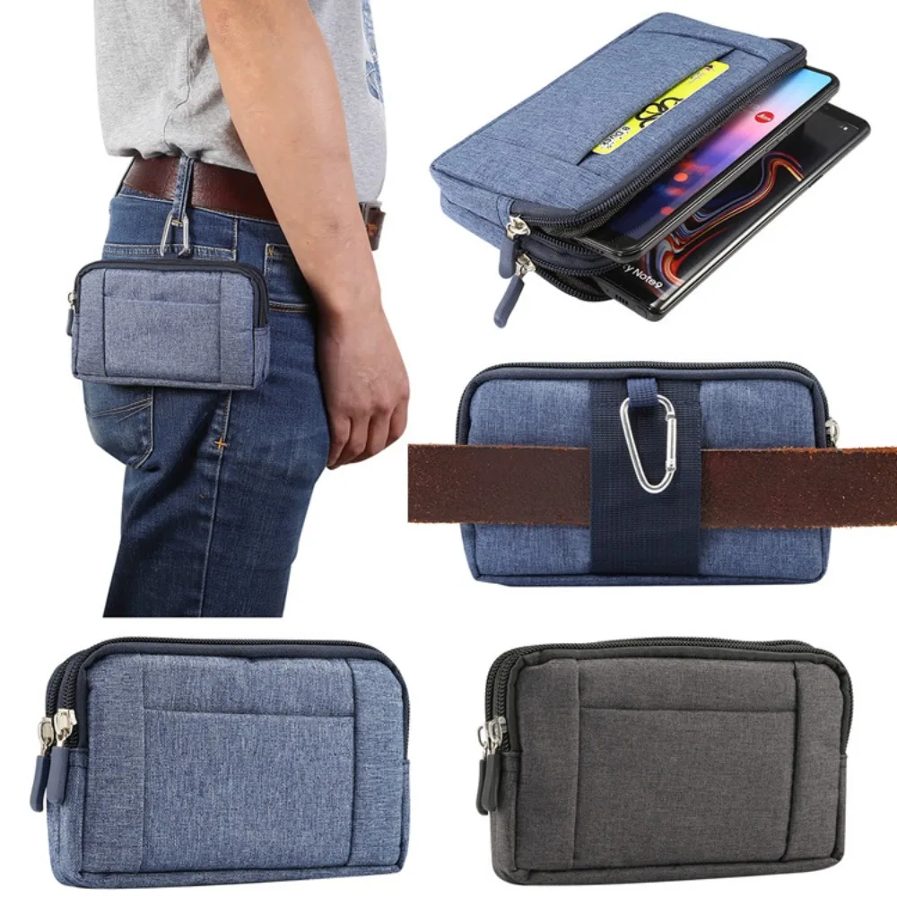

Durable Oxford fabric horizontal two-layer belt hanging mobile phone wallet waterproof men's multi-functional waist bag