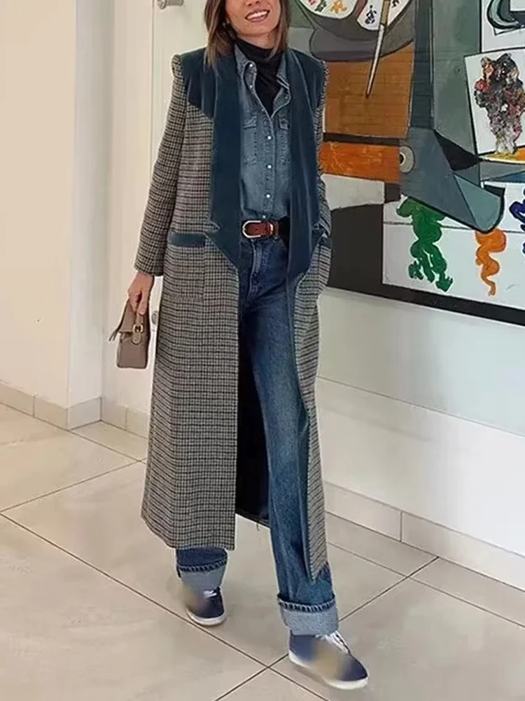 CHICEVER Temperamento Plaid Hit Color Cardigan da donna Cappotti di lana Risvolto Manica lunga Pathwork Tasche Giacca Abiti autunnali femminili