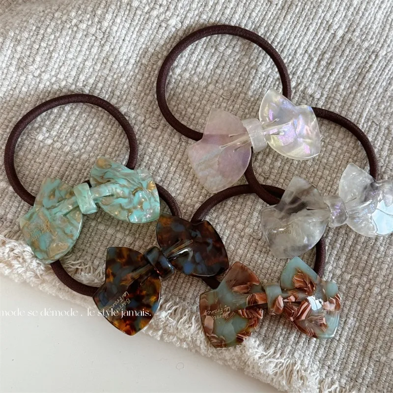 Acetic acid clear feeling bow tie hair band sweet and elegant basic rubber band ball head light luxury hair accessories headgear