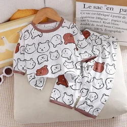 2024 New Children's Pure Cotton Home Clothes Set Boys Girls Three-quarter Sleeve Pajamas Thin Air-conditioned Clothes