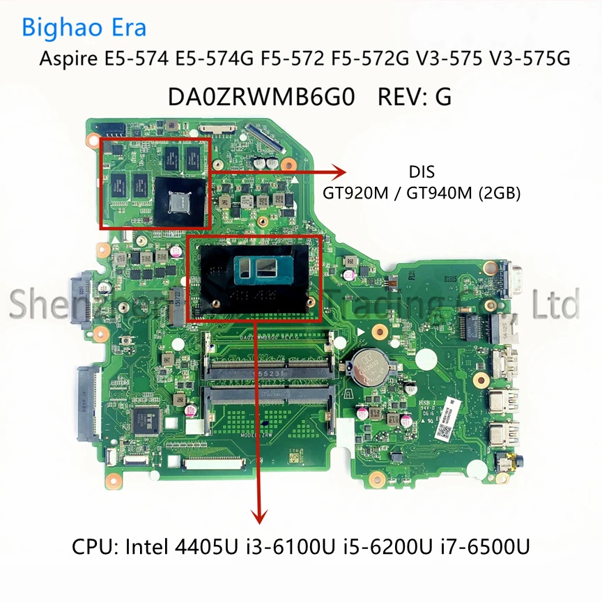 

DA0ZRWMB6G0 For Acer E5-574 E5-574G V3-575G F5-572G Laptop Motherboard With i3 i5-6200U i7-6500U CPU GT920M/940M 2GB-GPU 100% OK