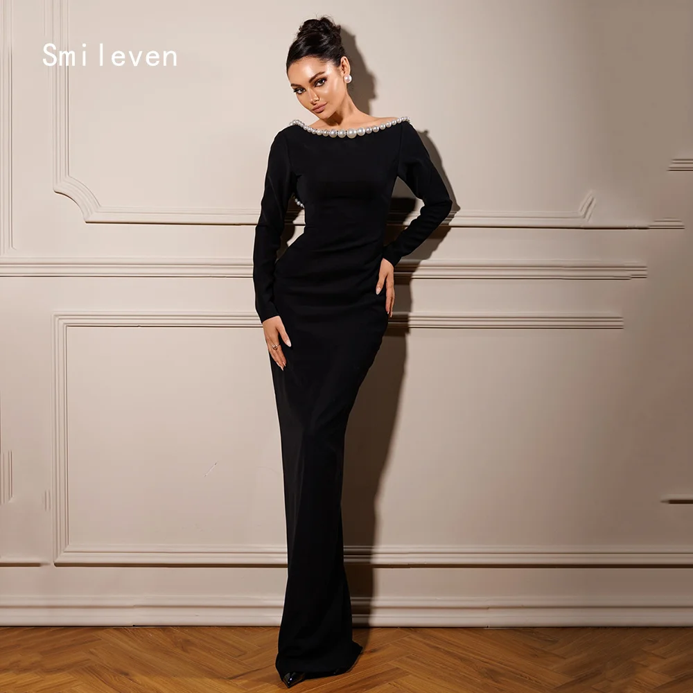 

Smileven Elegant Black Mermaid Prom Dress Simple Full Sleeve Party Gowns Formal Pearls Occassion Dress Customized 2026