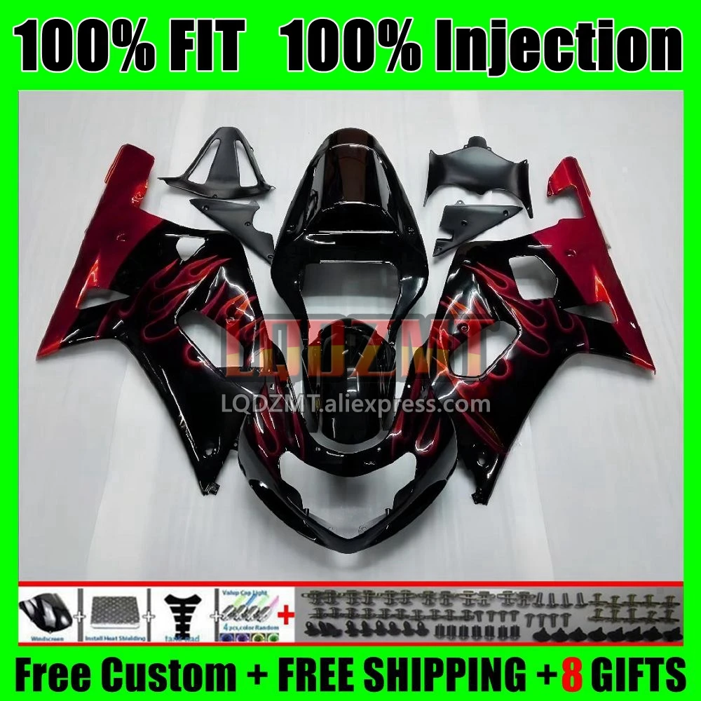 Injection Body For SUZUKI GSXR-750 GSXR 750 600 CC 2No.22 K1 GSX-R600 GSXR600 01 02 03 GSXR750 2001 2002 2003 Red flames Fairing