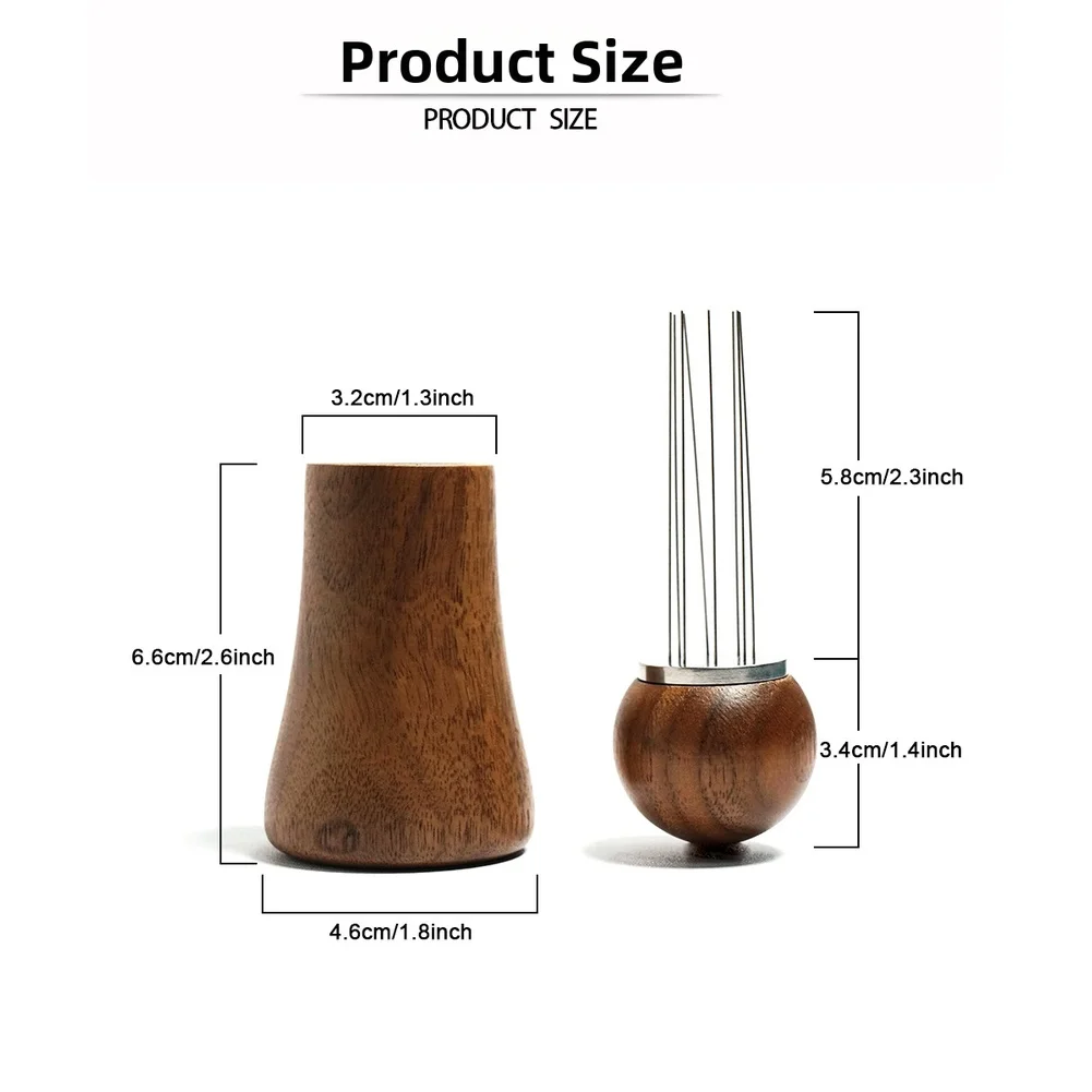 Compact Espresso Tool 0.4mm Stainless Steel Needle Stirrer with Natural Walnut Handle 3.2cm x 6.6cm Dimensions