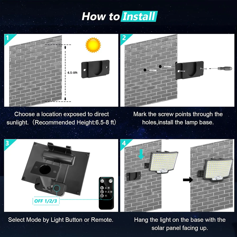 الأضواء الكاشفة الشمسية في الهواء الطلق 122 LED أضواء الحركة الشمسية عن بعد أضواء الأمن الشمسية أضواء الجدار للماء 3 طرق حديقة #2