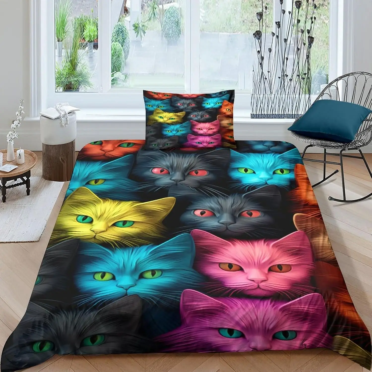 Cute Anime Cat Bedding Set Single Size 135x200cm 3pcs Microfiber Cartoon Duvet Cover Set Soft Breathable Quilt Comforter Cover