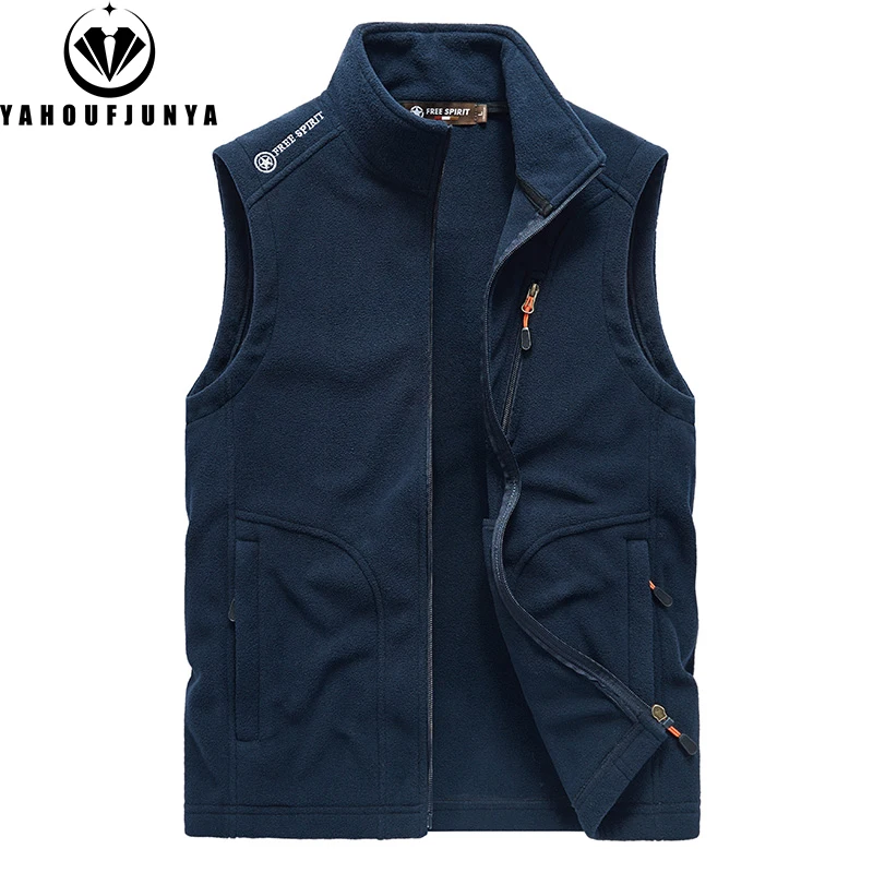 2026 Spring Men Sleeveless Windproof Fleece Warm Vest Men Stand Collar Autumn Outdoor Casual Fashion Brand Zipper Vest Male Coat